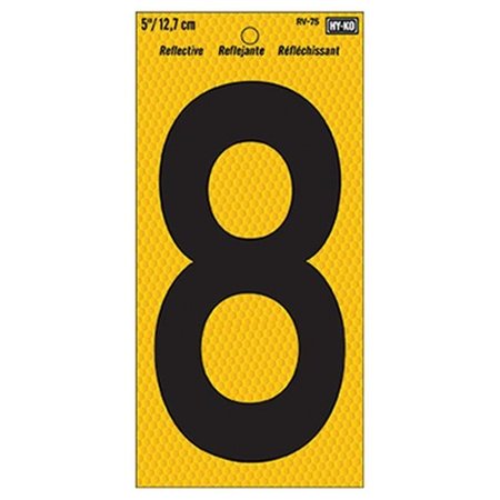 HY-KO Hy-Ko Products RV-75-8 5 in. Black; Yellow Reflective Plastic Number 8 177486